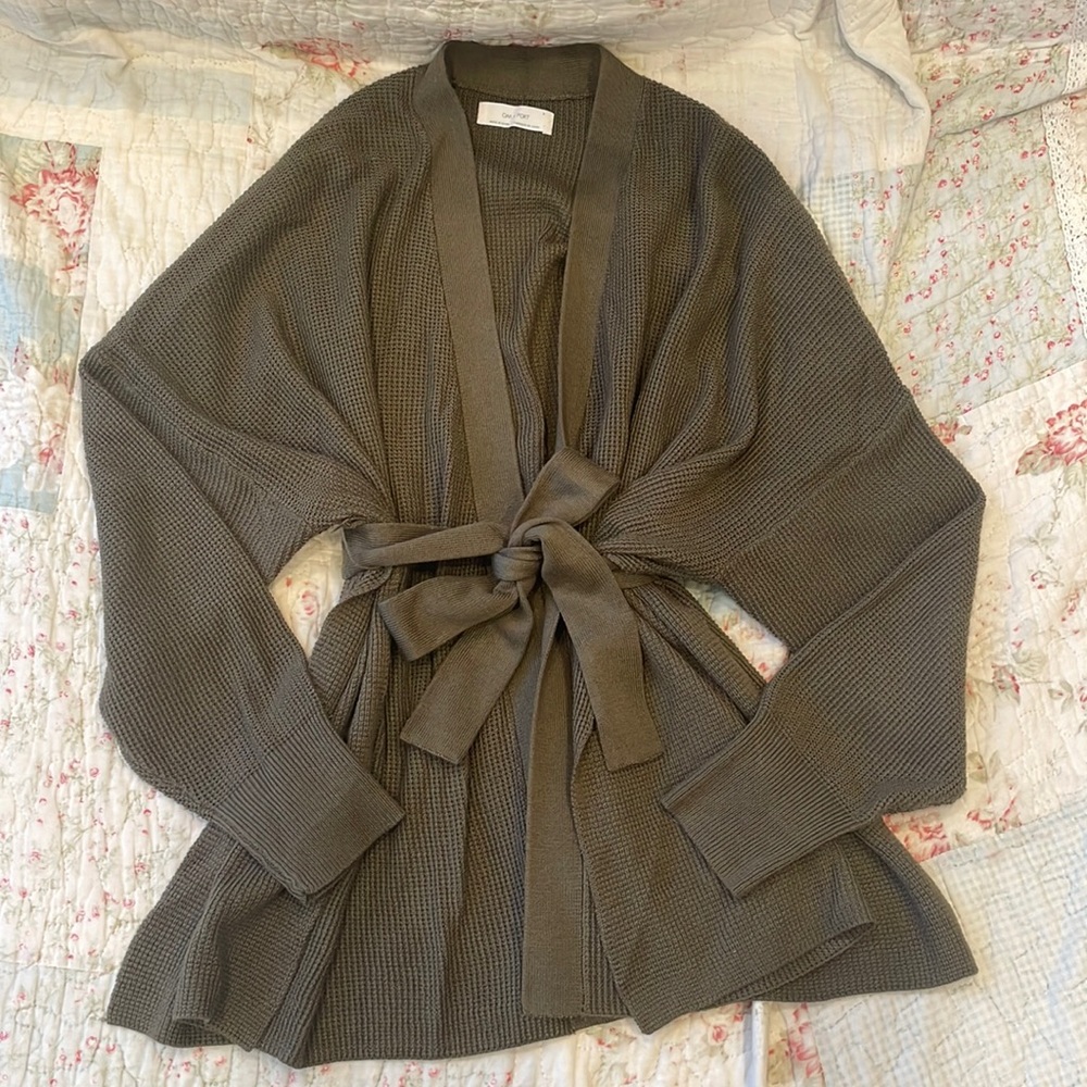Oak + Fort dark green sweater cardigan with belt S